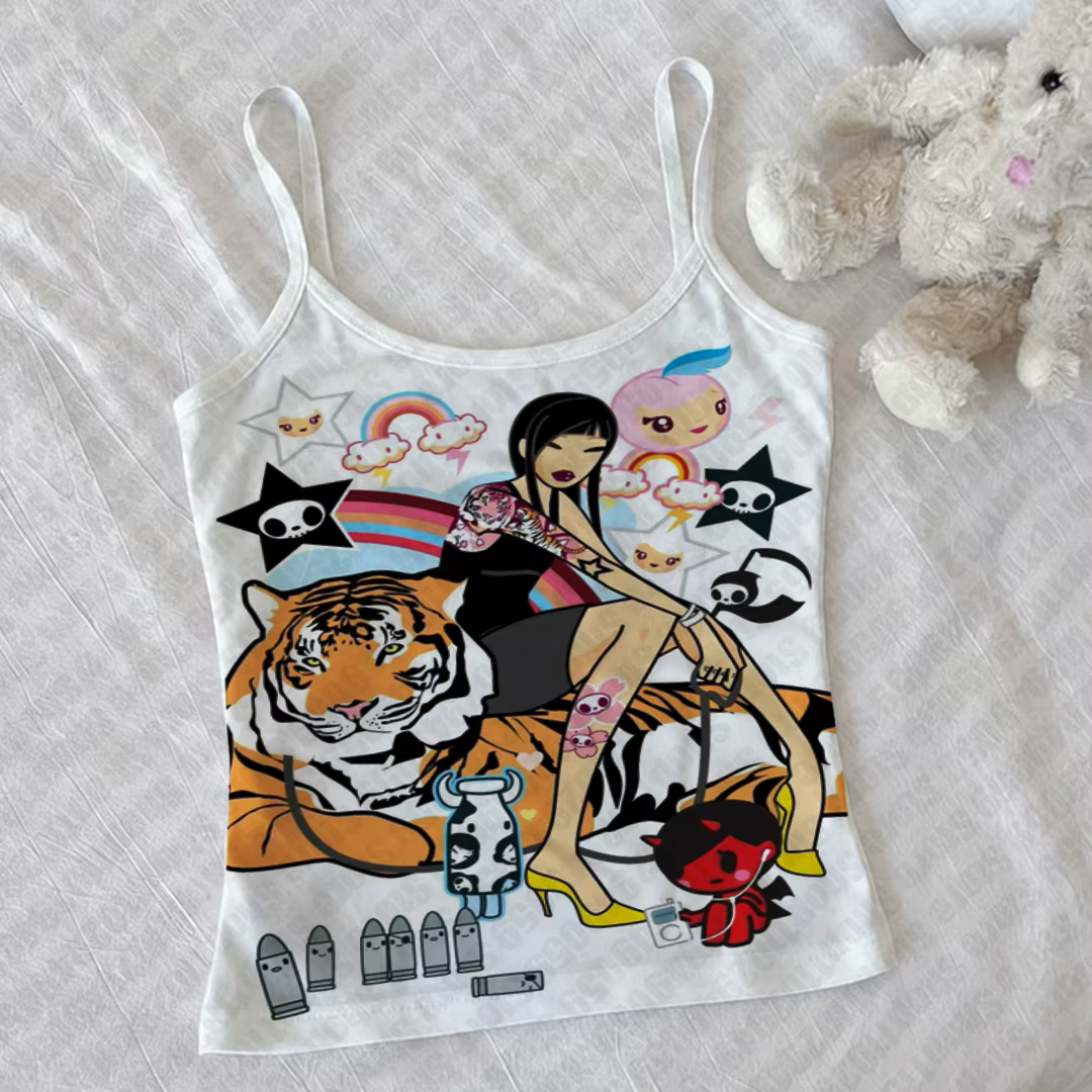 Crop Top Femme Esthétique Trashy Y2K Années 2000 avec Bretelles, Vêtements Gothiques Emo, Corset Fem