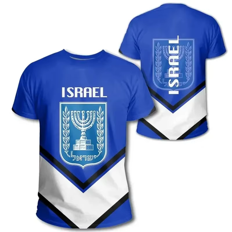 T-shirt imprimé en 3D pour hommes, T-shirt à manches courtes, Emblème national israélien, Vêtements 