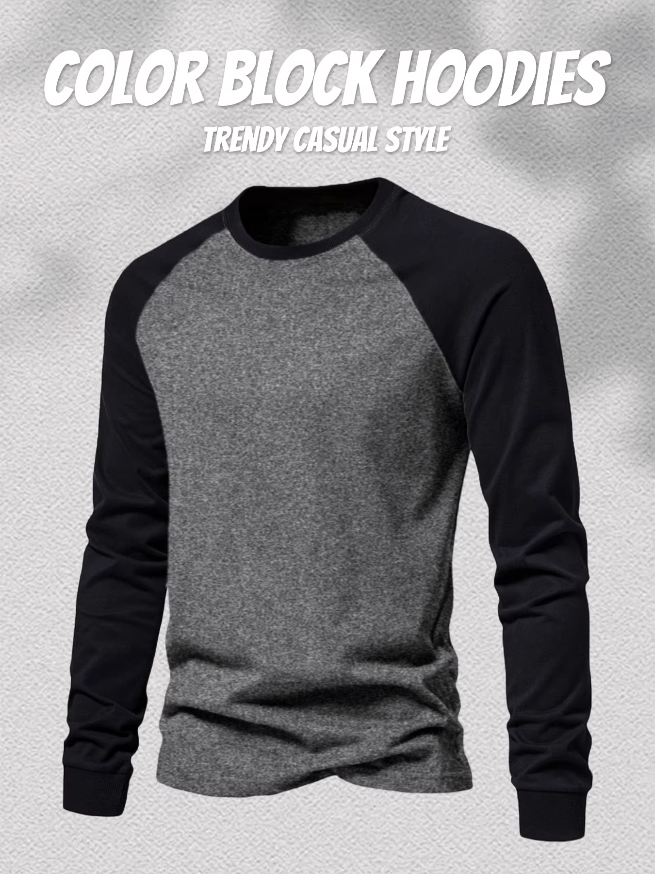 T-shirt à manches longues raglan pour homme, col rond décontracté, style baseball, avec blocs de cou