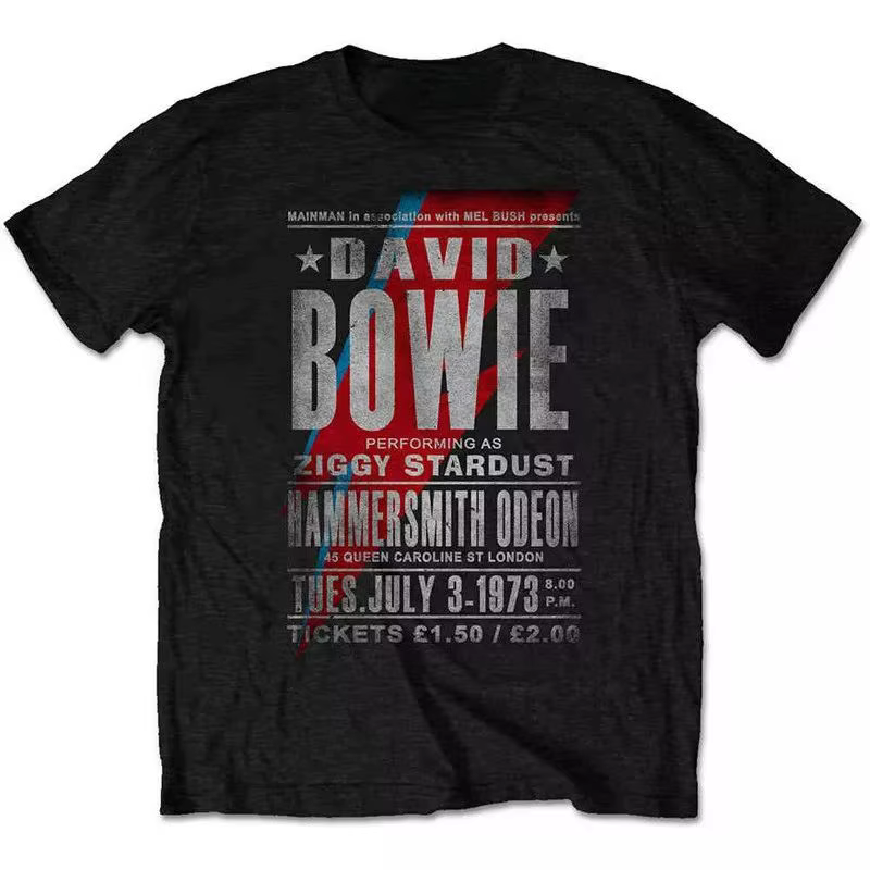 T-shirt imprimé David Bowie Rock High Street à manches courtes Y2k Vintage Tops décontractés Streetw