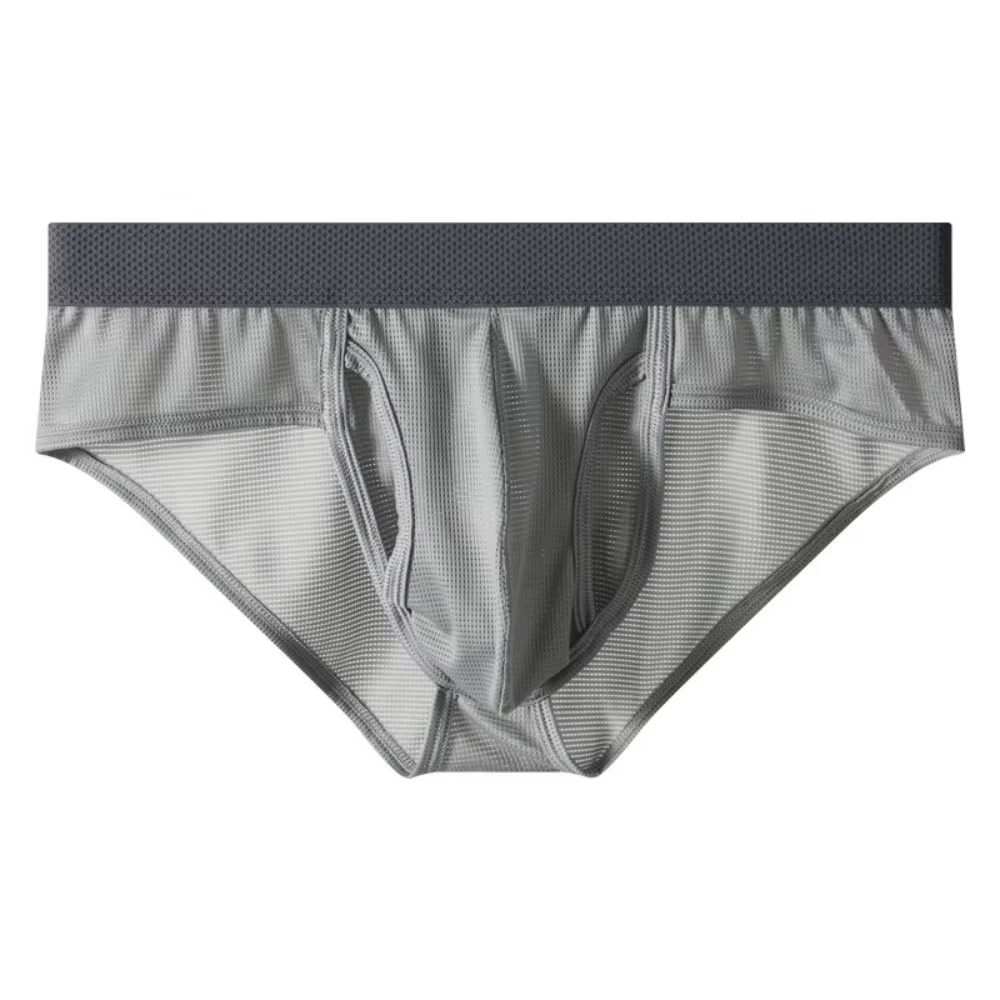 Caleçons fins d'été pour hommes, slips en soie glacée à ouverture latérale, lingerie sans couture à 