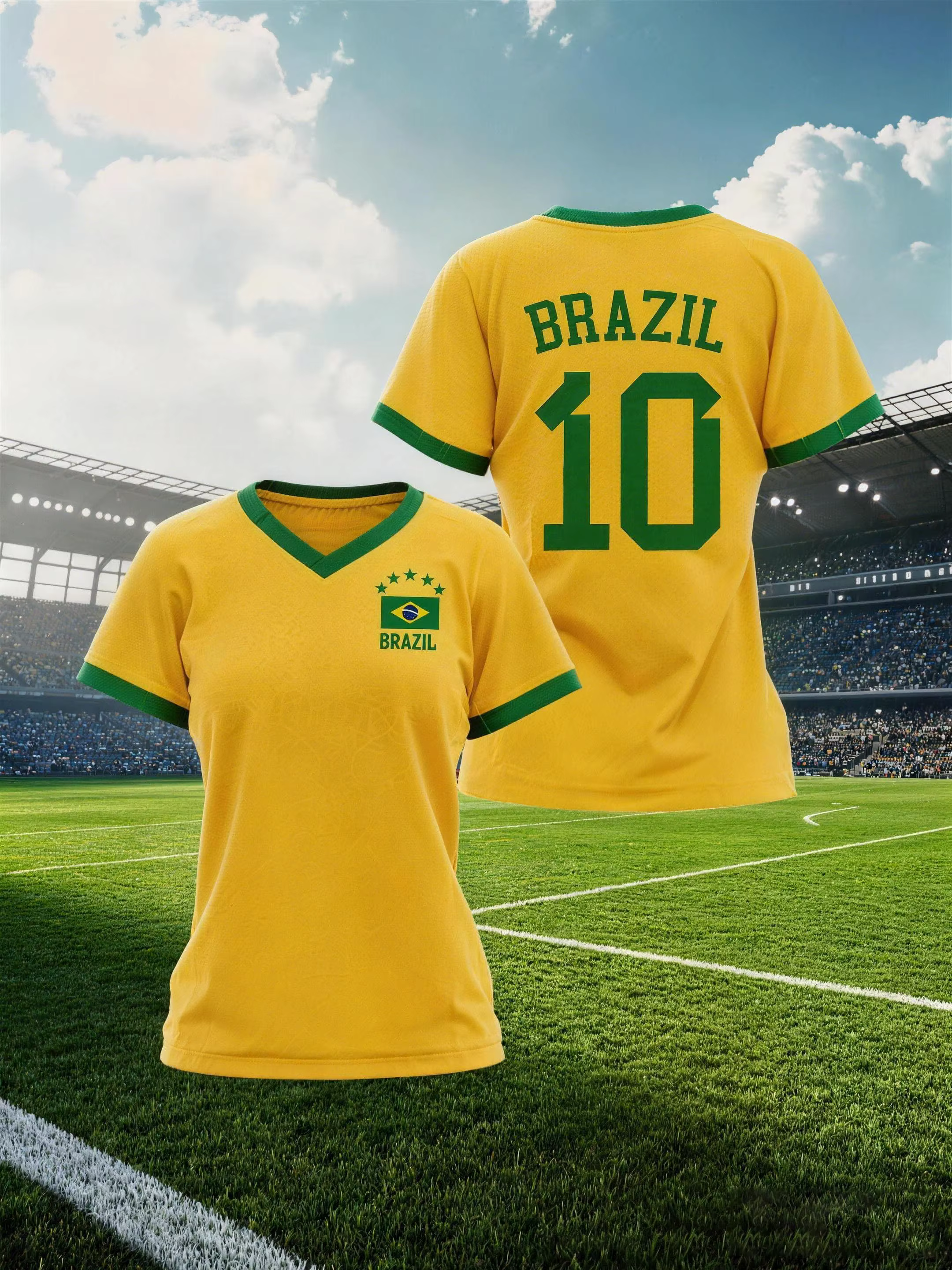 T-shirt Sportif Équipe Nationale du Brésil pour Hommes, Femmes, Garçons, Filles, Adultes, Enfants, P