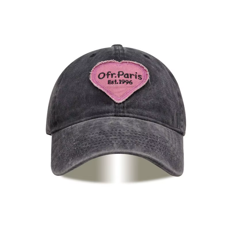 Casquette de baseball brodée avec motif cœur pour femme, en coton lavé, réglable, style snapback, pr