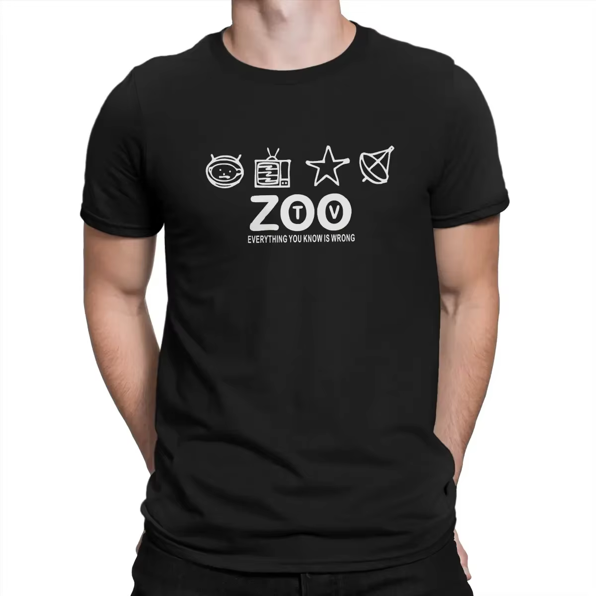 T-Shirt à Manches Courtes pour Homme, Vêtement d'Été, avec Col Ras du Cou, Thème Zoo TV, U2 Rock Ban