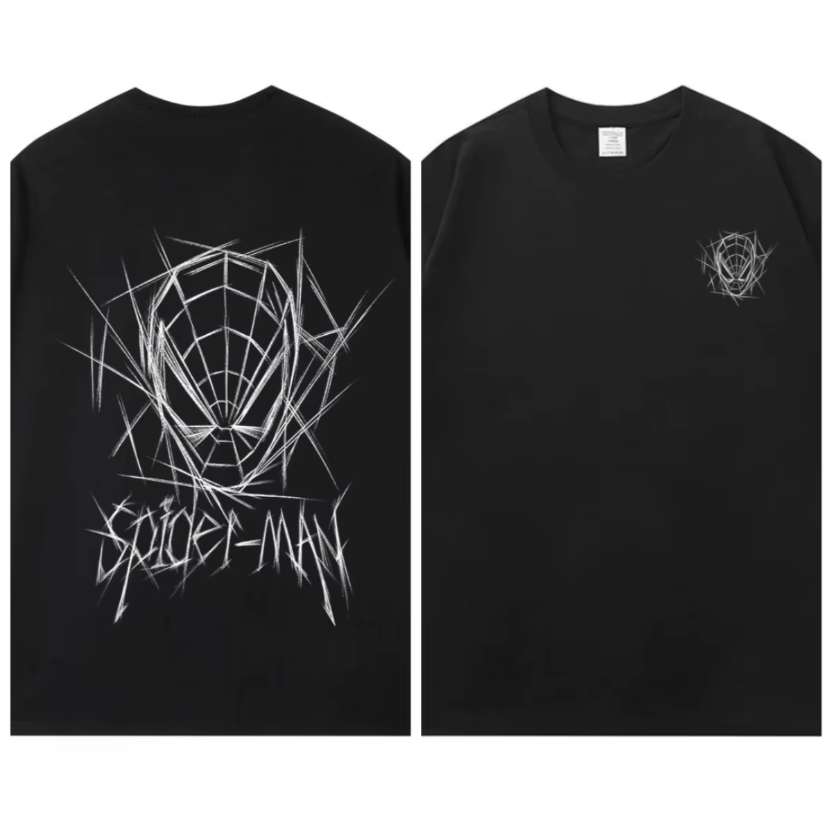 Nouveau T-shirt Homme Spider-Man 2026 avec Imprimé Graffiti et Art Lignes, Coton, Manches Courtes, C