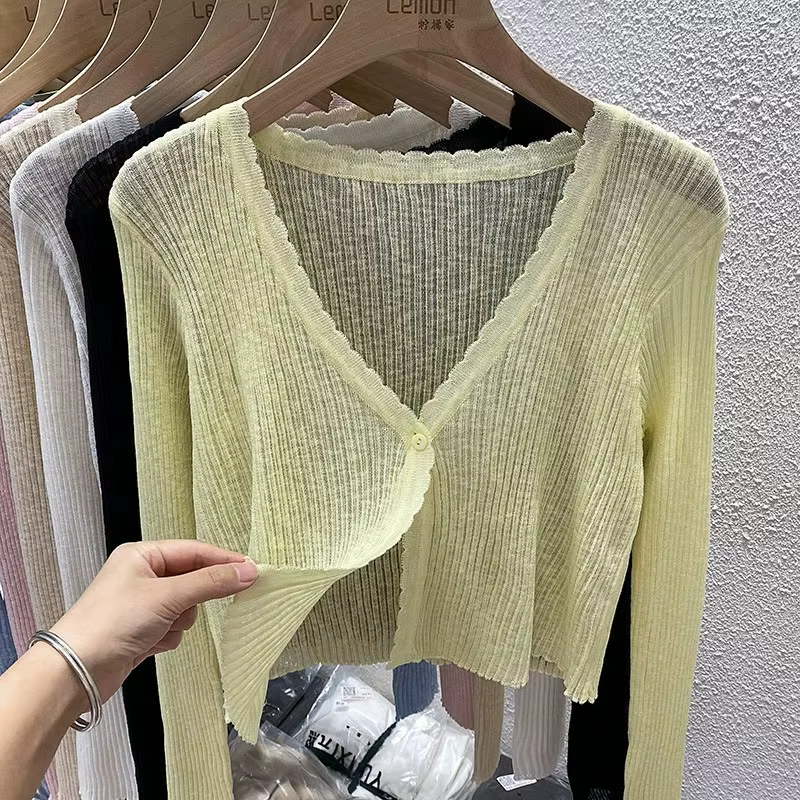 Cardigan court Pastel pour femmes, manches longues, boutons sur le devant, veste Cardi tricotée légè