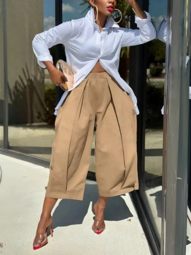 Pantalon large taille haute pour femme, pantalon décontracté avec poches, pantalon harem, nouvelle c