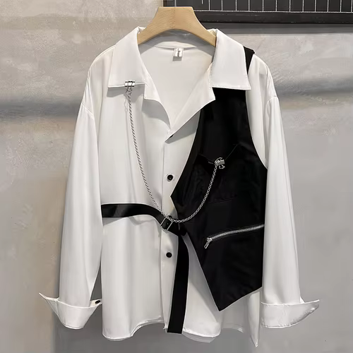 Chemises à manches longues pour hommes, Cool, Messieurs, Beau, Designer, Patchwork, Streetwear, Déco