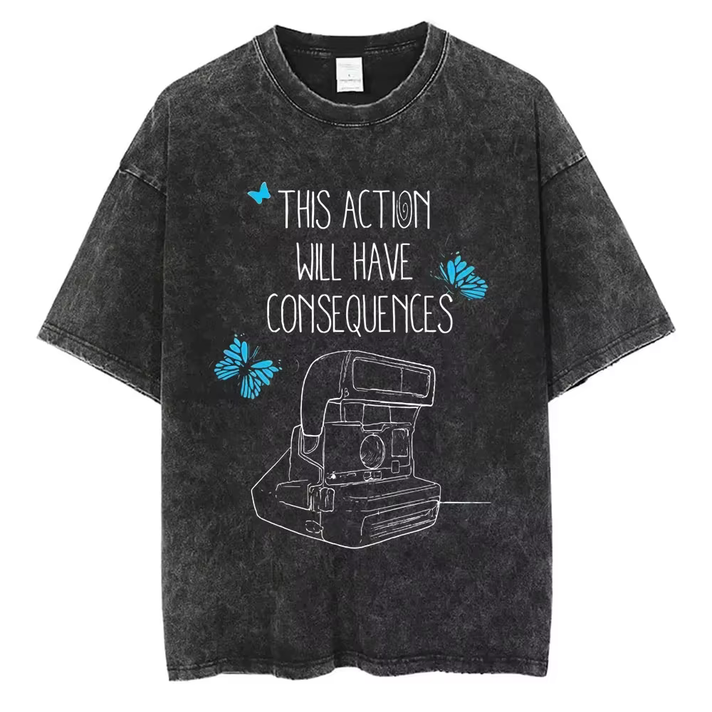T-shirt Life Is Strange Vintage Délavé Oversize Streetwear Homme Femme Été Coton Manches Courtes Rét