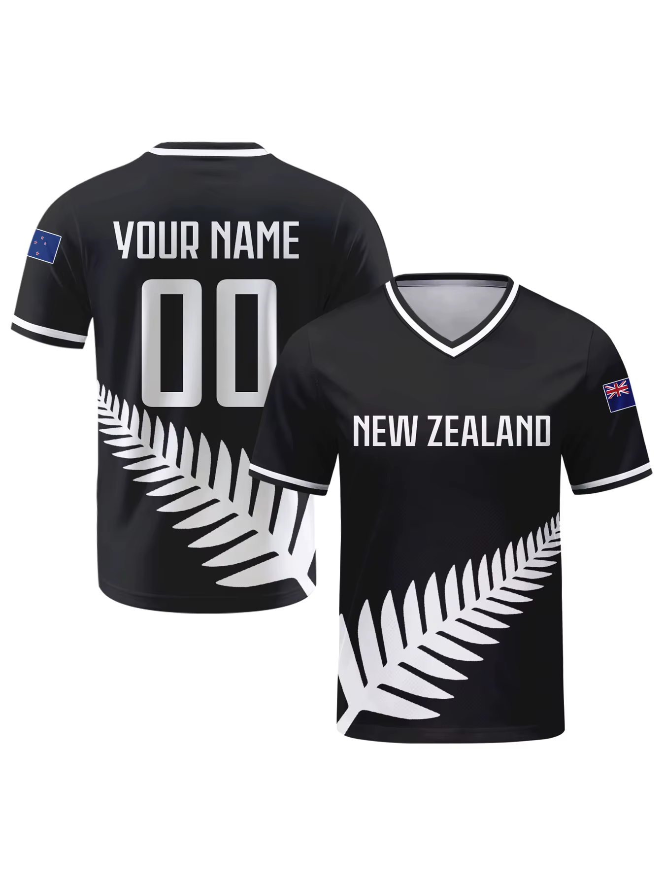 Maillot de football personnalisé de Nouvelle-Zélande avec nom et numéro, col en V, maillot de l'équi