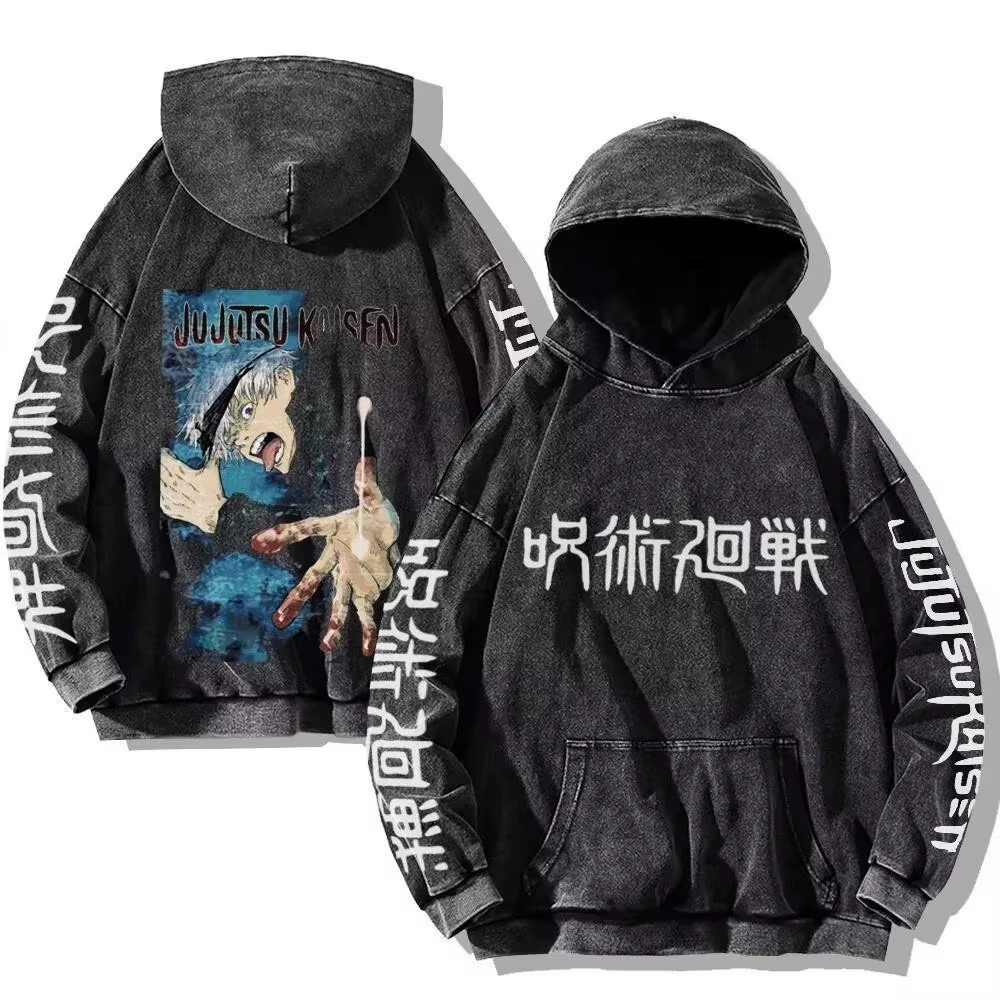 Sweat à capuche délavé japonais Jujutsu Kaisen, haut de Couple ample et polyvalent pour hommes et fe