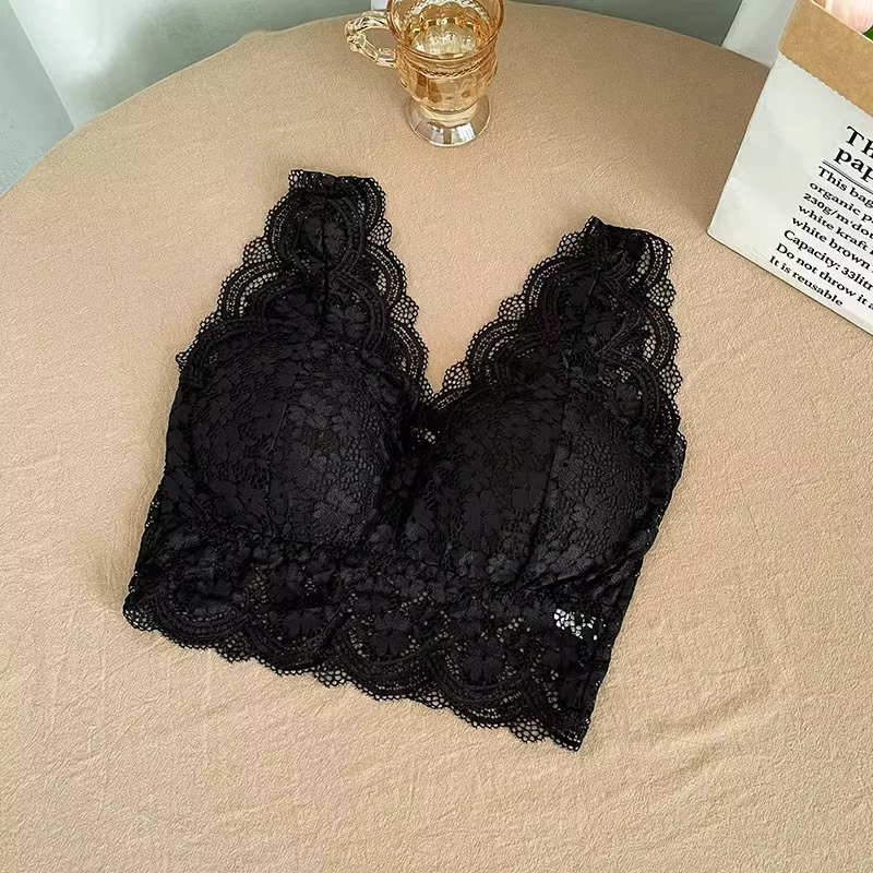 Soutien-gorge en dentelle pour femmes, col en V profond, Lingerie Sexy, sans fil, débardeur, sous-vê