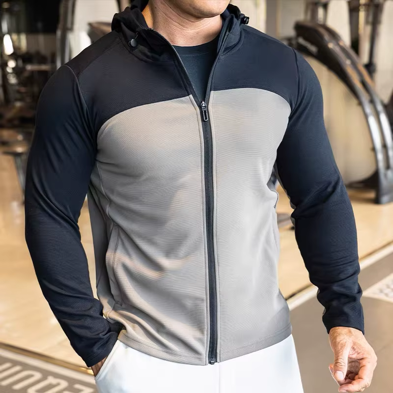 Veste de course à capuche imperméable pour homme, manteau de sport, veste moulante, séchage rapide, 