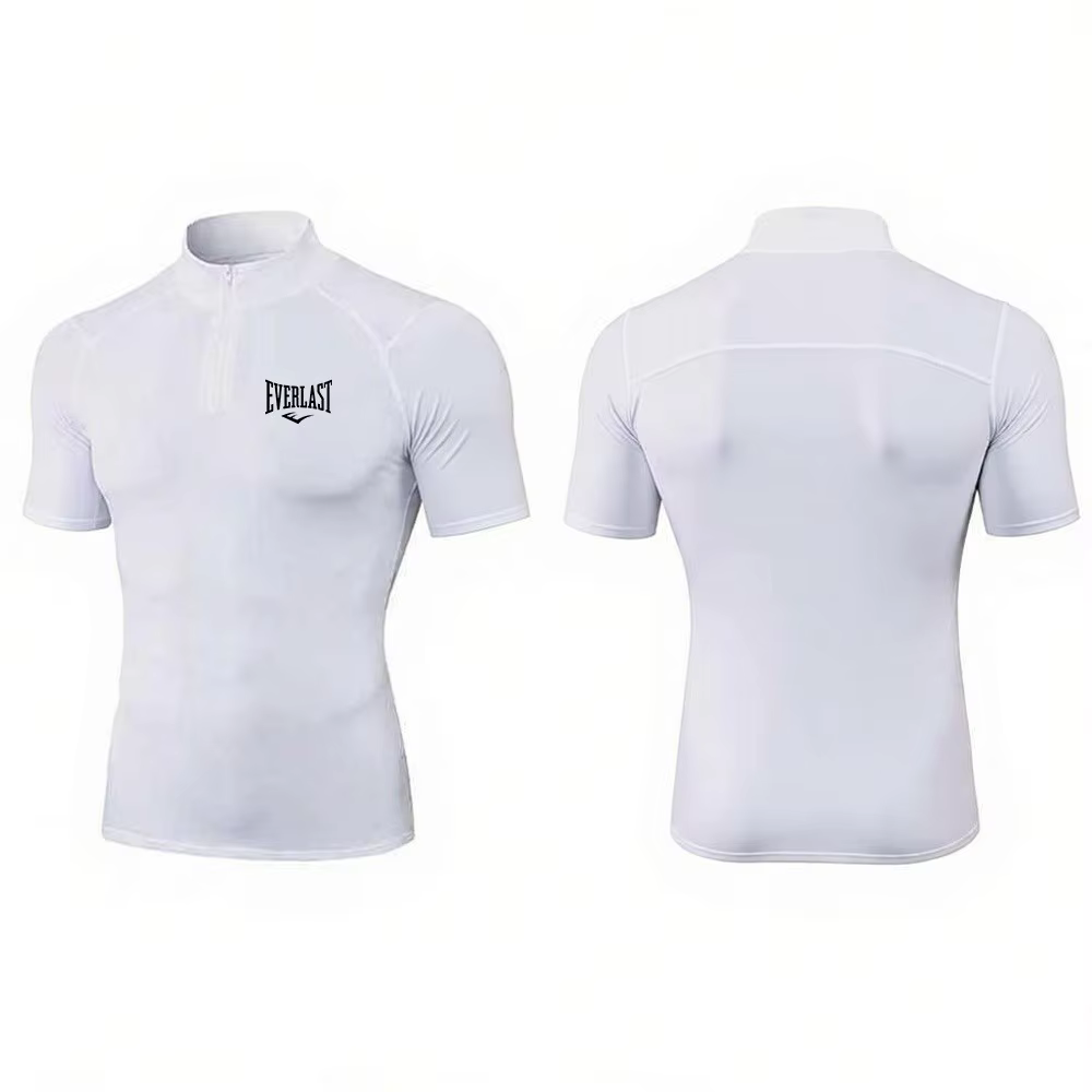 T-shirt à col montant pour homme, moulant, de compression, à manches courtes, pour musculation, spor