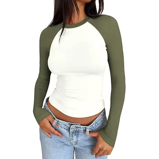 Chemise à manches longues pour femmes, haut court en soie de lait, bloc de couleur élastique, coupe 