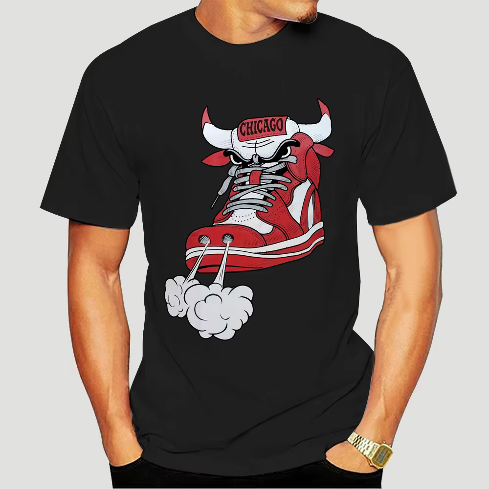 T-shirt unisexe Chicago Shoe Bull, rouge, blanc, Hip Hop Longline, noir, t-shirts humoristiques, hom