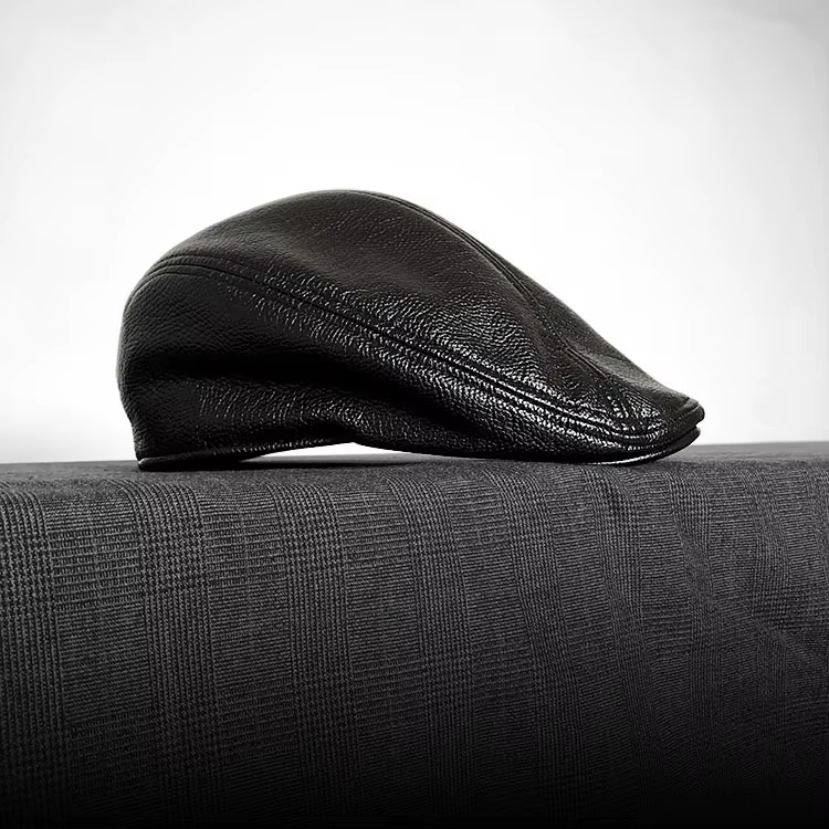 Casquette en cuir de haute qualité, style britannique vintage, béret polyvalent à calotte plate, uni