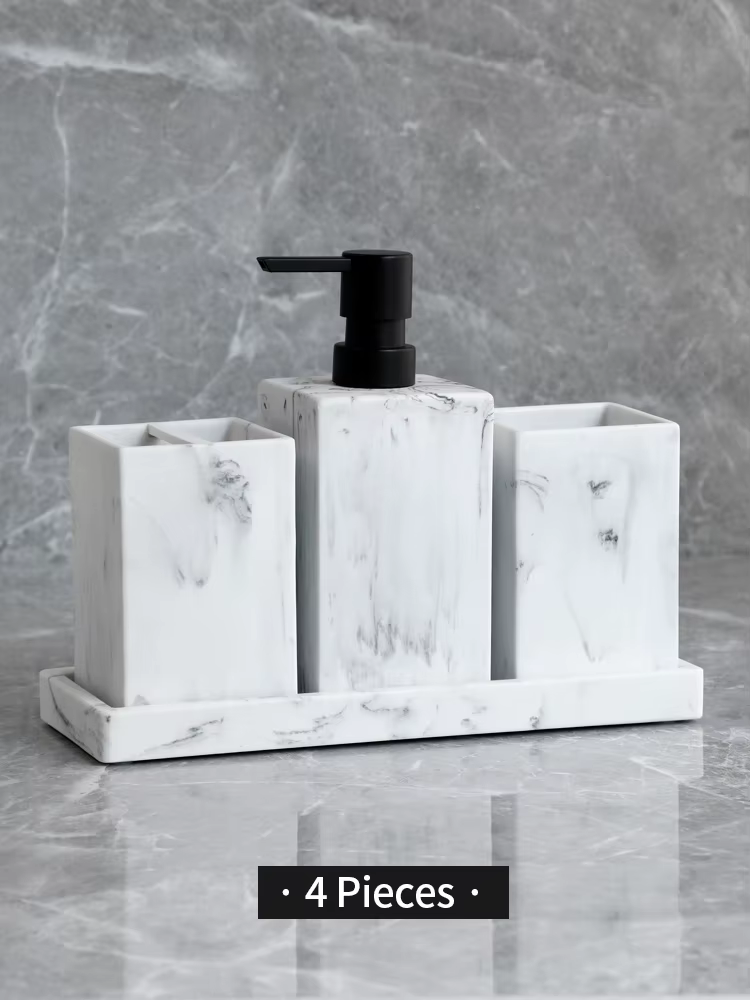 Distributeur complet de savon et de Lotion à motif de marbre, accessoires de salle de bains, porte-b