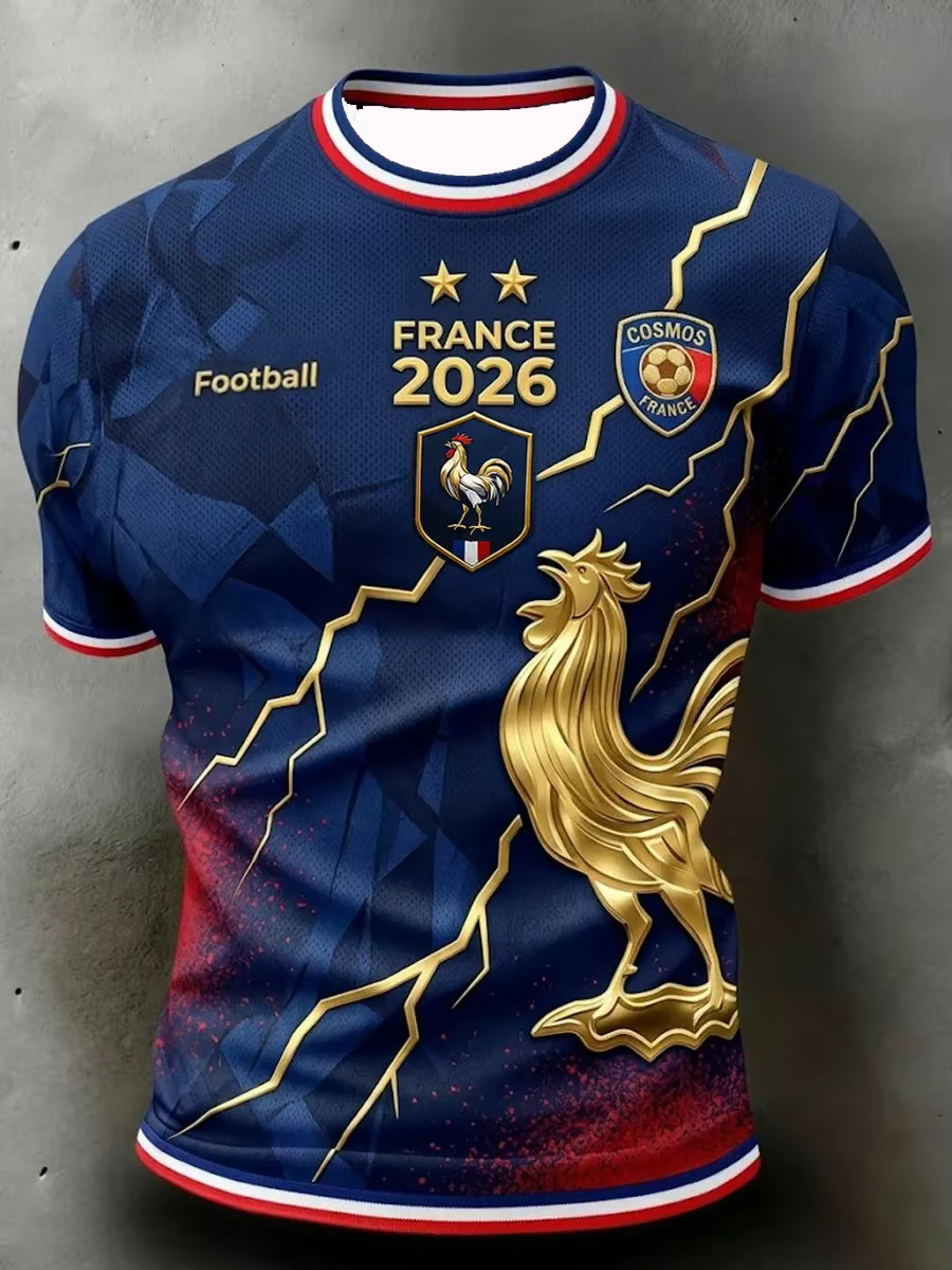 T-shirt d'entraînement de football pour supporters français édition 2026 - Impression numérique 3D -