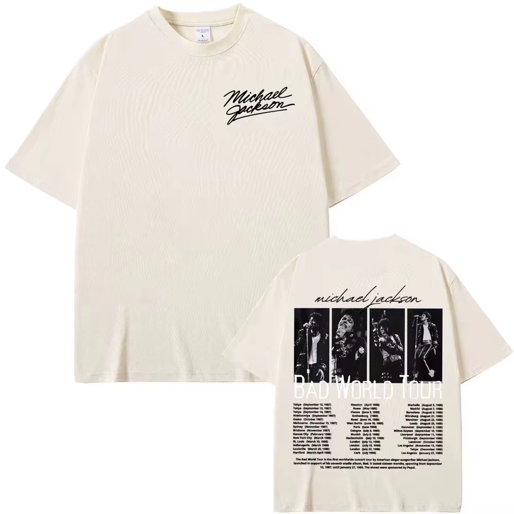 T-shirt King of Pop Michael Jackson Bad World Tour pour hommes et femmes, t-shirts décontractés en c
