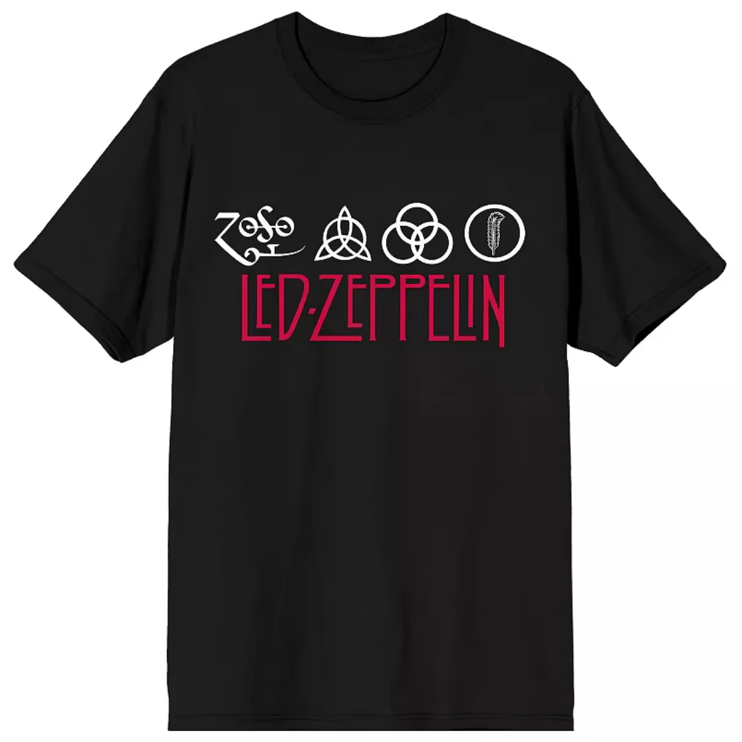 T-shirt graphique noir Led Zeppelin Icon pour hommes, T-shirt rétro Rock, T-shirt d'été en pur coton