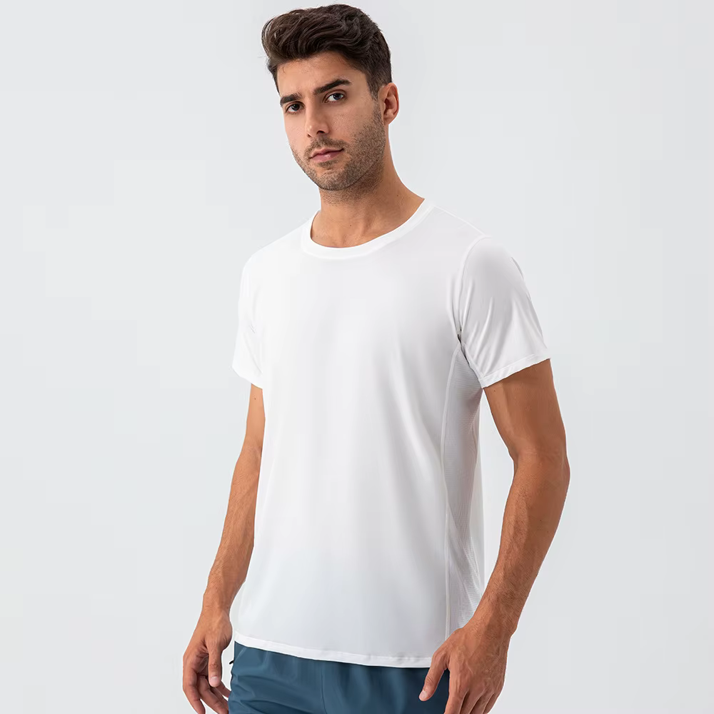 T-shirt de sport à séchage rapide à manches courtes pour homme – Haut d'entraînement de fitness, cou