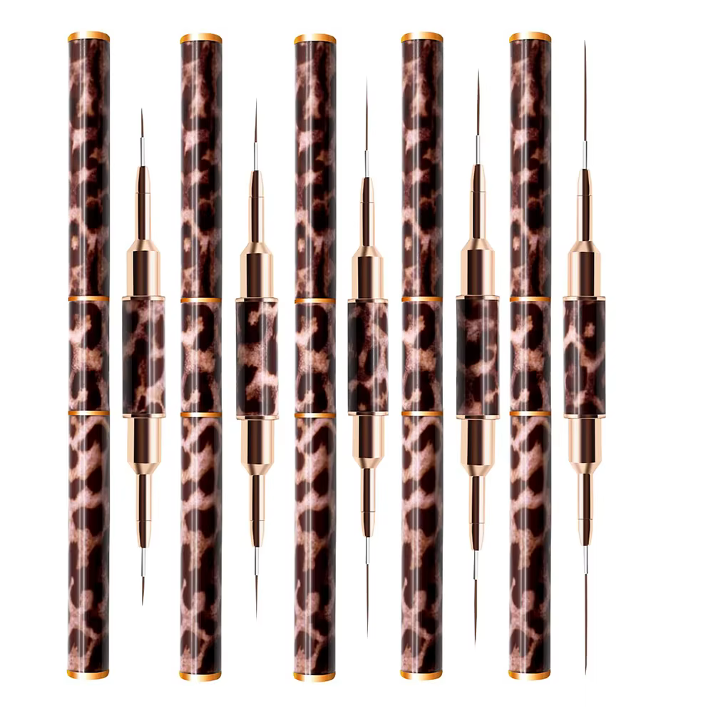Ensemble de pinceaux à double extrémité pour la conception d'ongles, manche en métal super fin, pinc