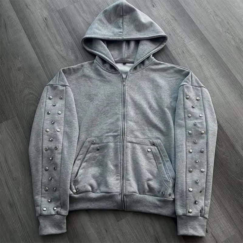 Sweat à capuche surdimensionné Harajuku gris Vintage mode fermeture éclair automne/hiver européen et
