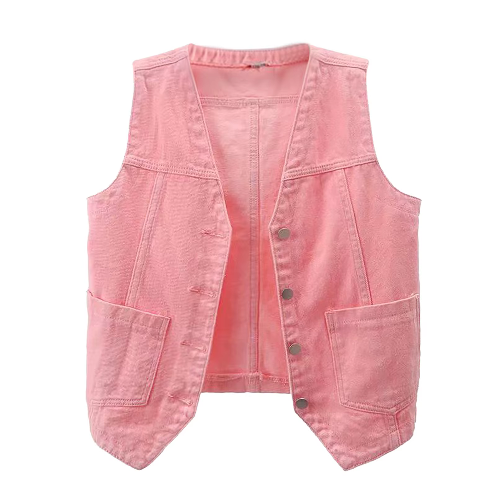 Rose femmes mode avant bouton Denim gilet sans manches gilet veste pour femmes automne Vintage vêtem
