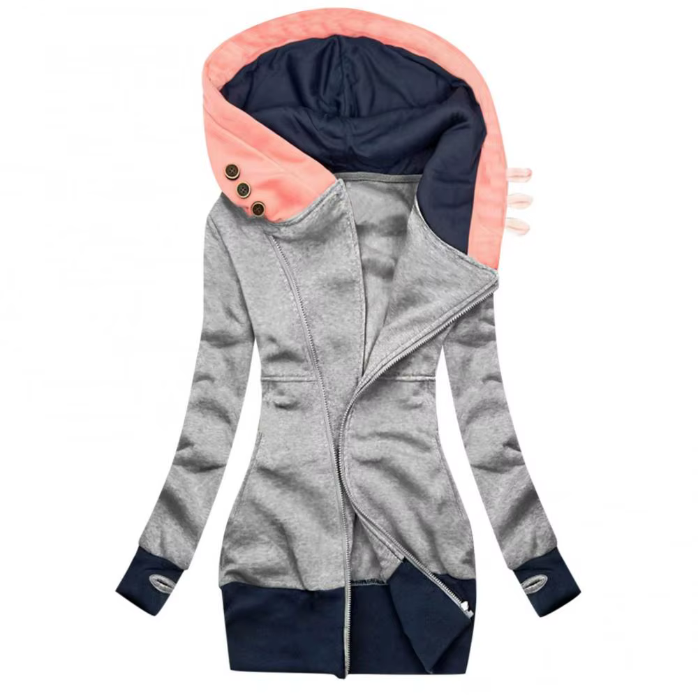 Veste à capuche mi-longue pour femme, sweat à capuche femme, manteau à manches longues, poche, ferme