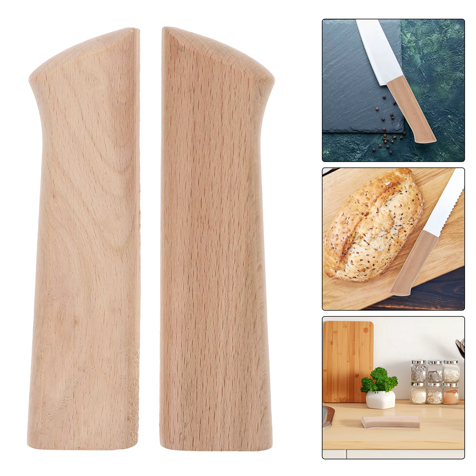 Poignées de couteau de cuisine, 2 pièces, manche en bois de remplacement, poignée de Chef, poignée d