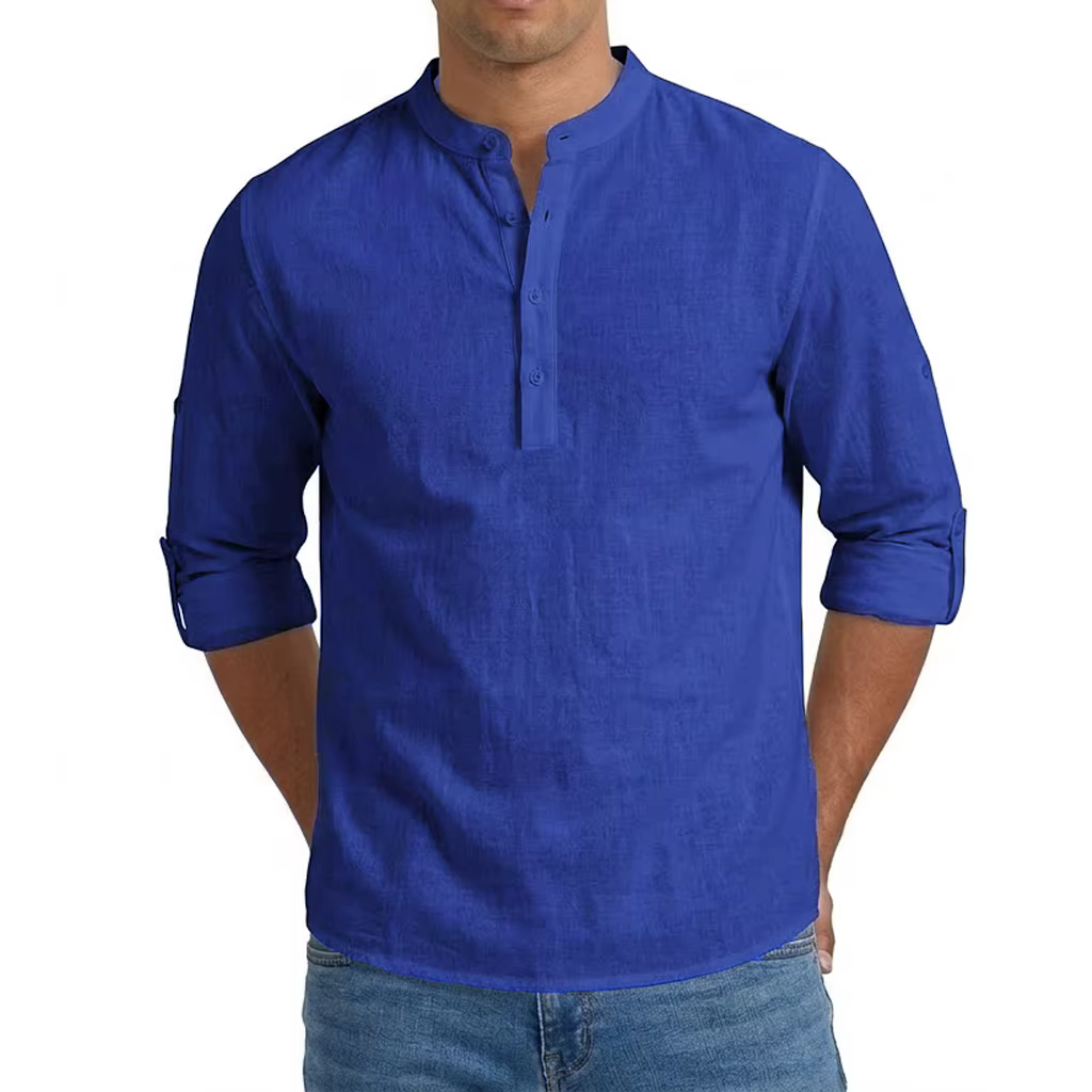 Chemise en lin pour homme, chemises décontractées de luxe pour hommes, t-shirts Henley à manches lon