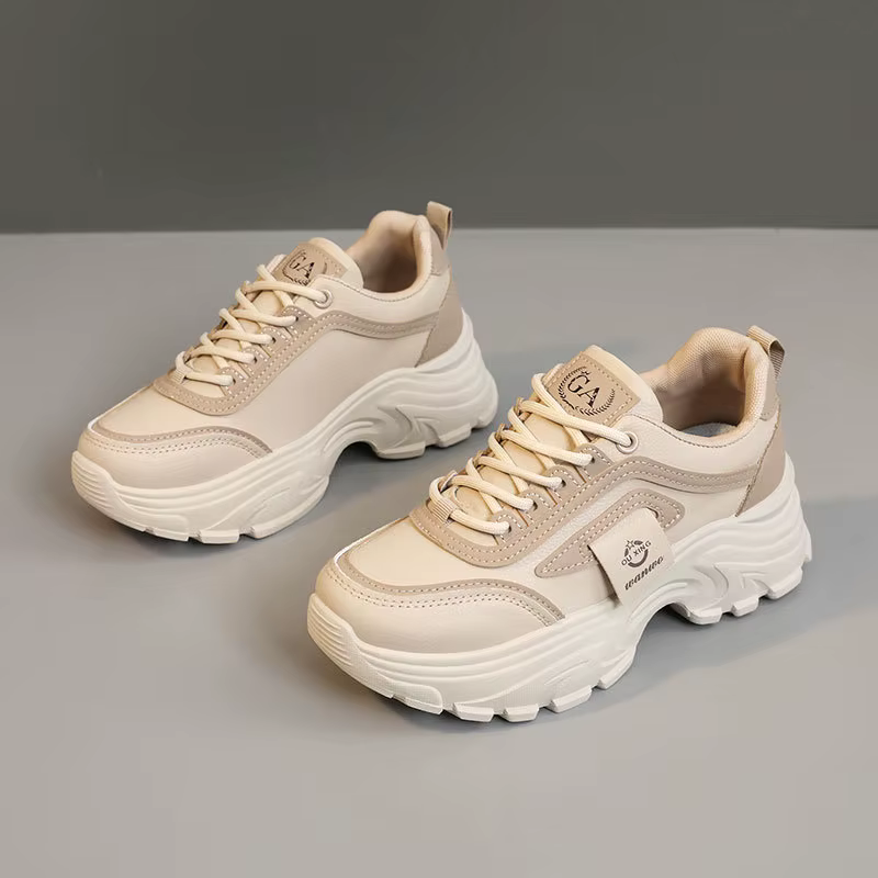 Baskets en cuir pour femmes, chaussures augmentant la hauteur, chaussures décontractées à lacets, ch