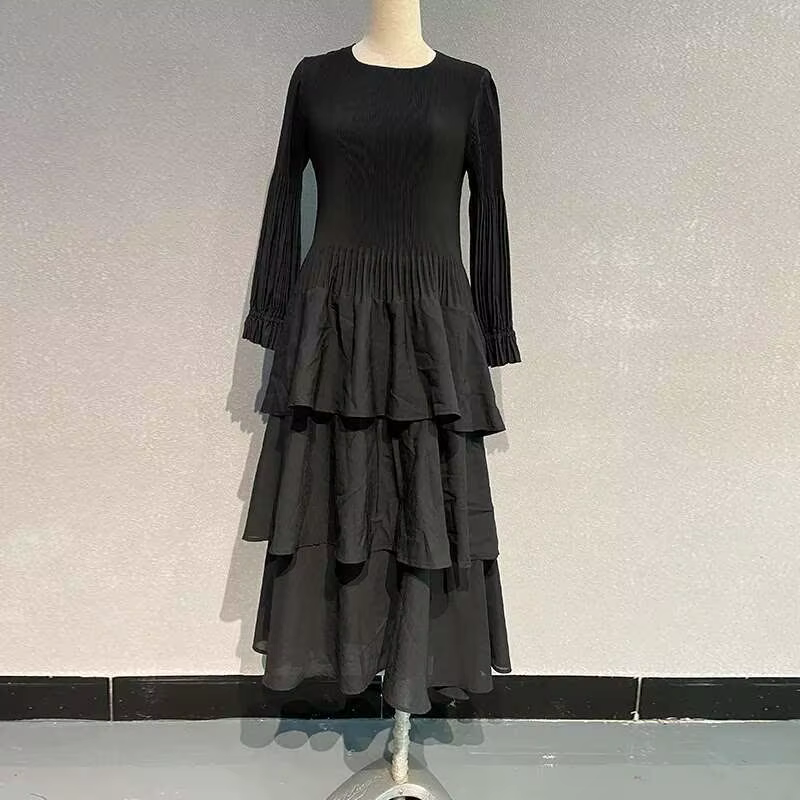 LANMREM-Robe plissée à volants pour femme, tenue de soirée ronde, forme trapèze, couleur unie, nouve