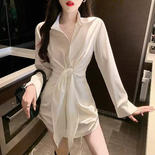 Robe Chemise Blanche à Manches sulfpour Femme, Tenue de Soirée Élégante, Ligne A, Chic, Courbure, St