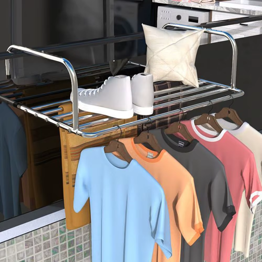 Étendoir à vêtements évolutif réglable en acier inoxydable, Rail suspendu sur pied pour balcon, 50-1