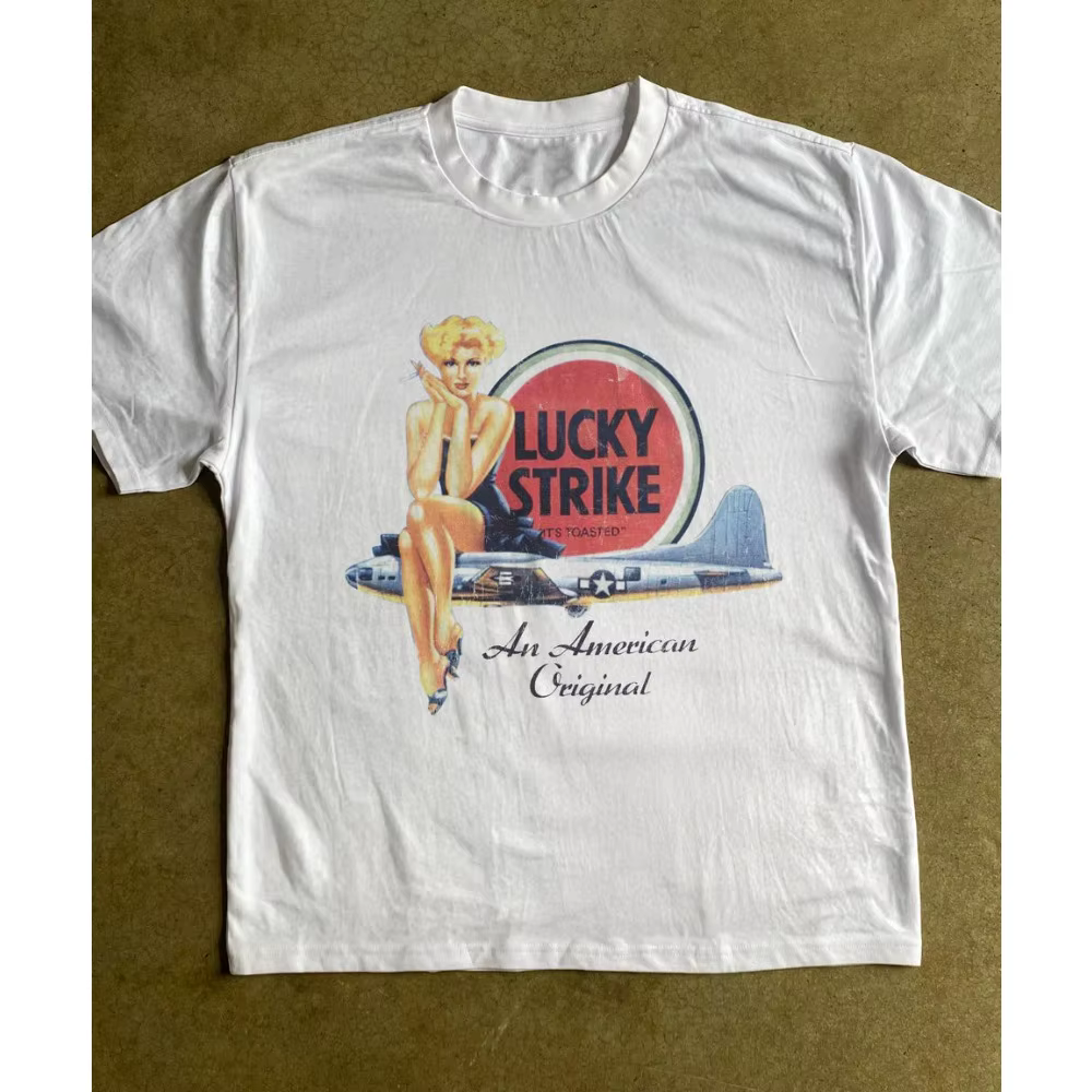 T-shirt rétro américain à imprimé Pin-Up Girl, manches courtes, décontracté, pour l'été, T-shirt Luc