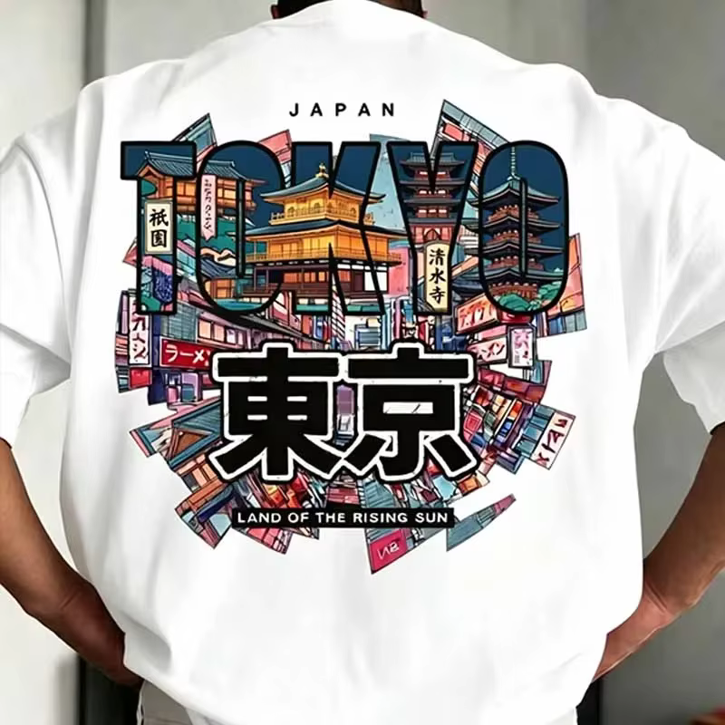 T-shirts d'été pour hommes avec imprimé lettres Tokyo, style décontracté Harajuku Streetwear Y2K, ha
