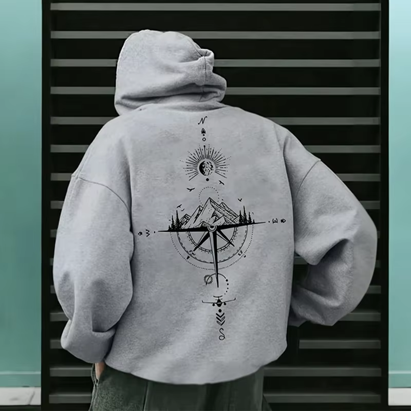 Sweat à capuche imprimé boussole Vintage pour hommes, pull à manches longues à capuche de haute qual