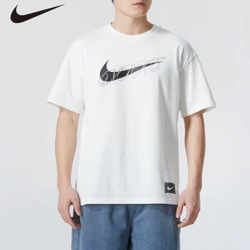 Fittee Authentic Nike T-shirt à col rond pour homme, imprimé, ample, respirant, décontracté, sportif