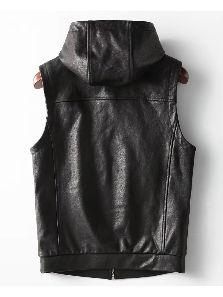 Mauroicardi printemps automne luxe élégant Cool noir Pu cuir gilet pour hommes avec capuche fermetur