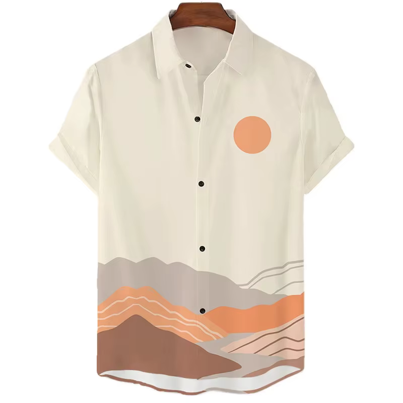 Desert Cantum-Chemise hawaïenne imprimée en 3D pour hommes, haut à manches courtes, chemisier Haraju