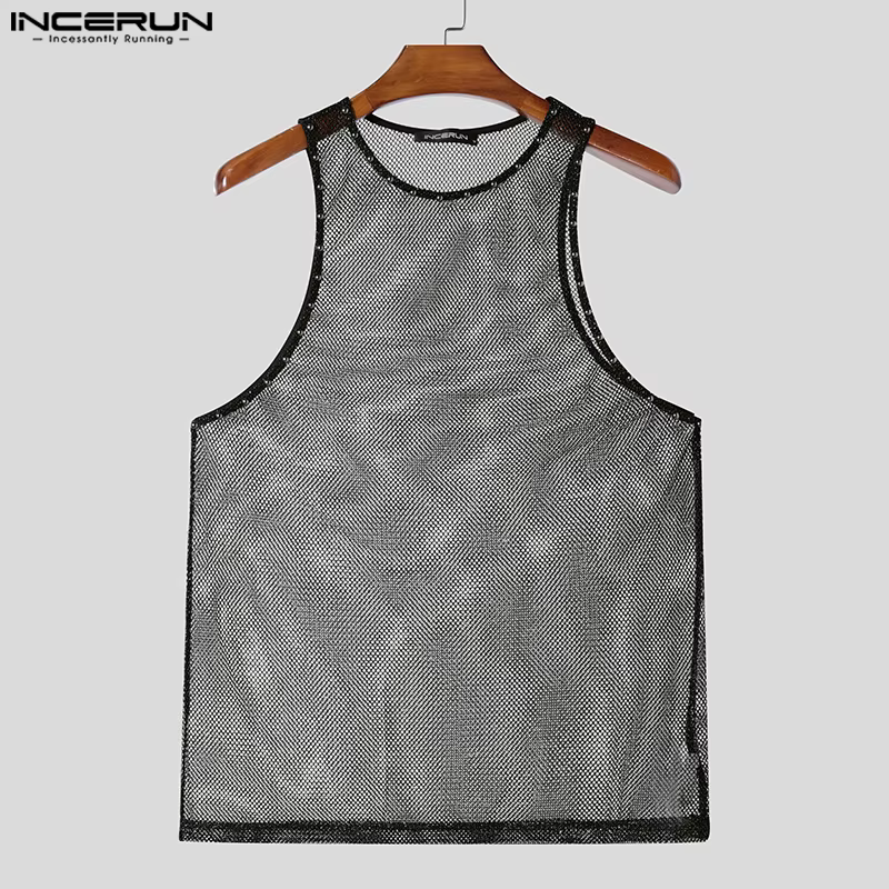 2025 INCERUN hauts Sexy été sans manches maille transparent débardeurs Streetwear surdimensionné t-s