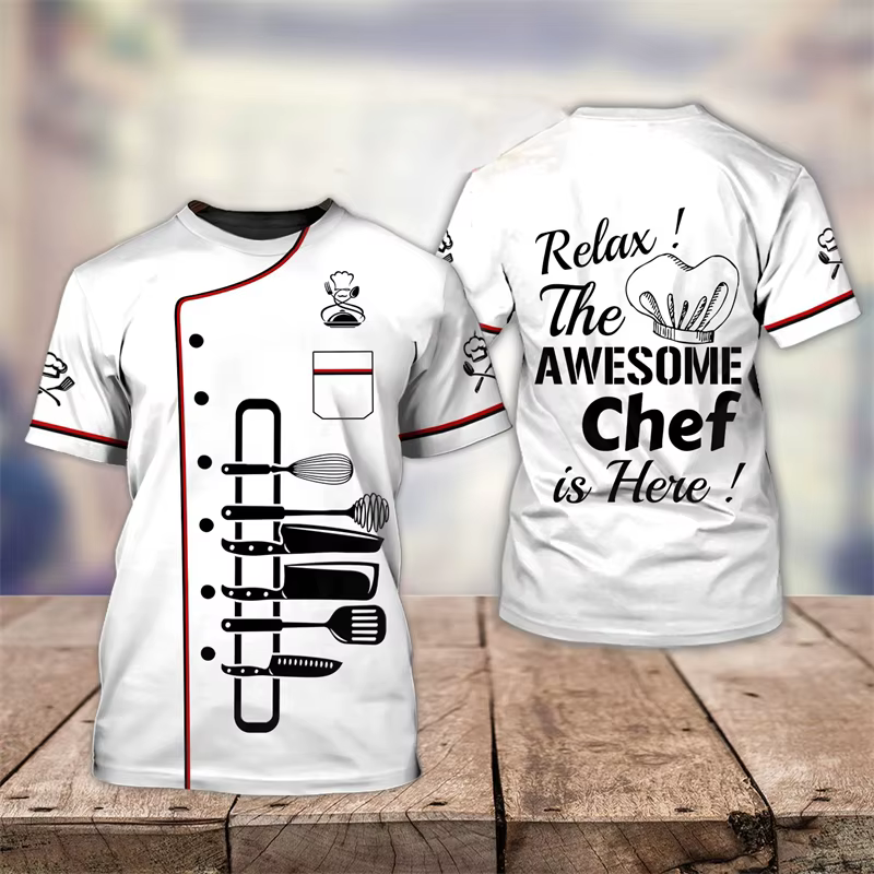 T-shirt à manches courtes imprimé 3D pour hommes, chemise de chef, t-shirt à col rond, streetwear pu