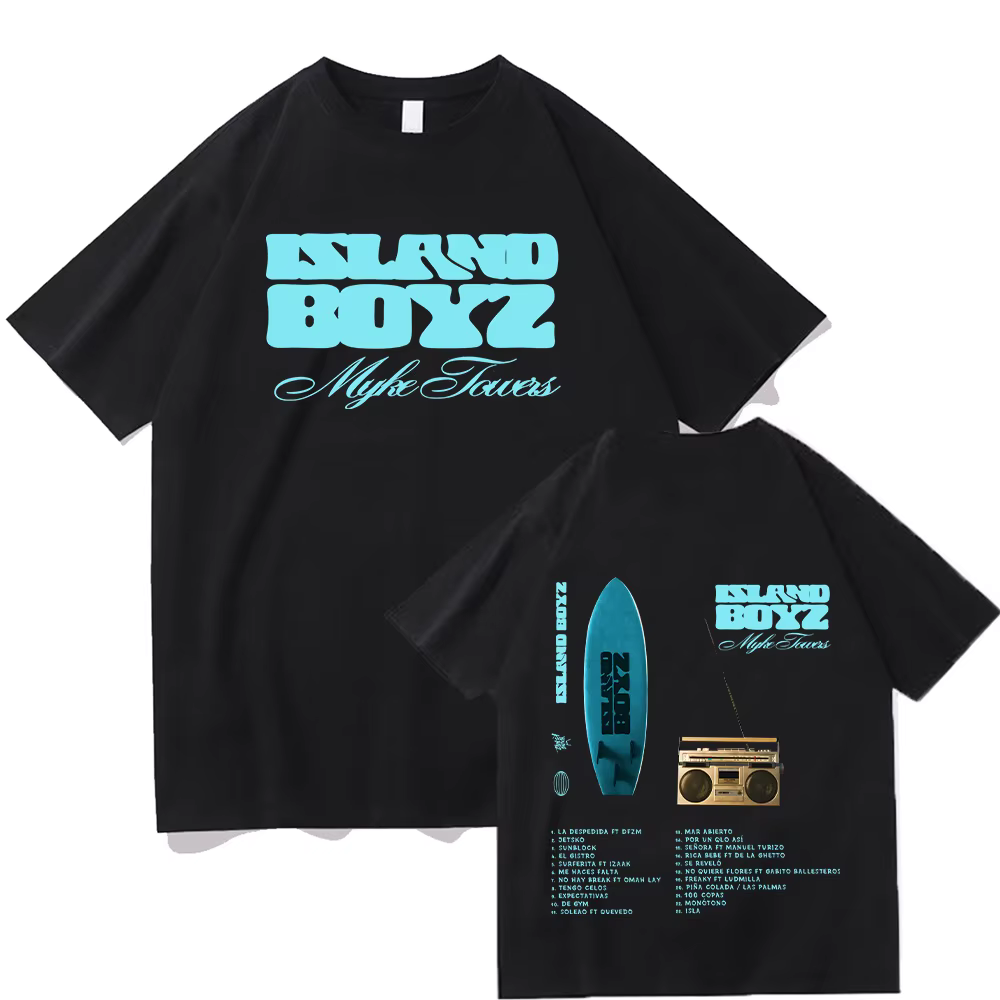 Rappeur Myke Towers île BOYz graphique T-shirt hommes femmes vêtements mode Hip Hop surdimensionné T