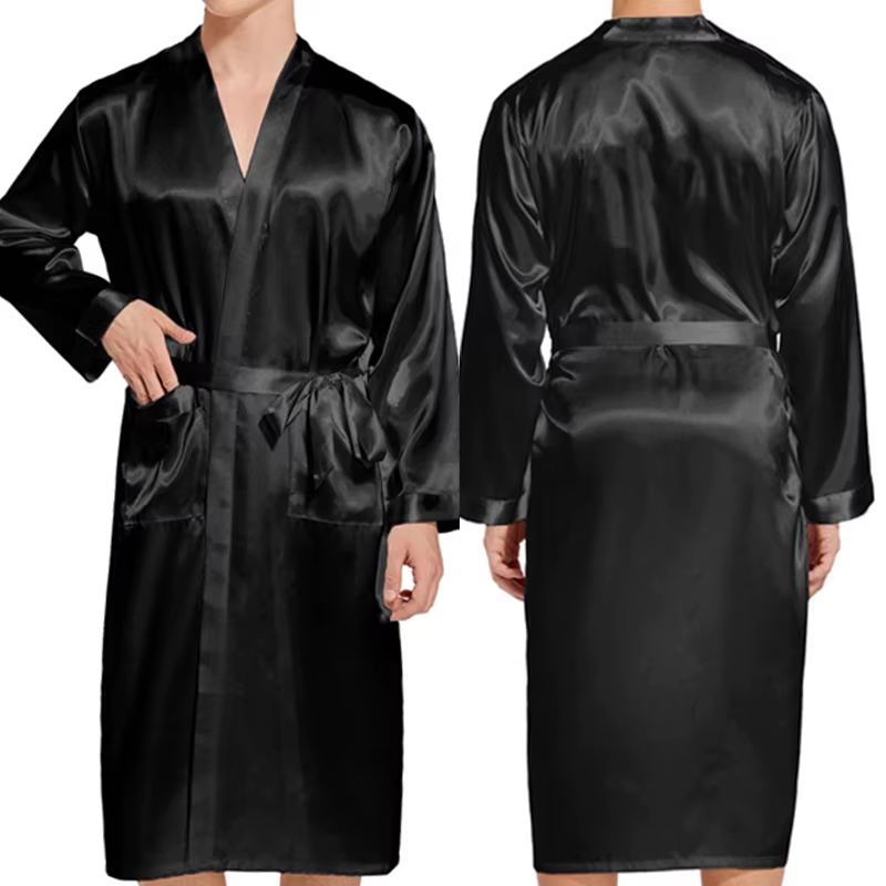 Peignoir de bain de luxe pour homme, motif léopard, en satin soyeux, style kimono, vêtement de nuit,