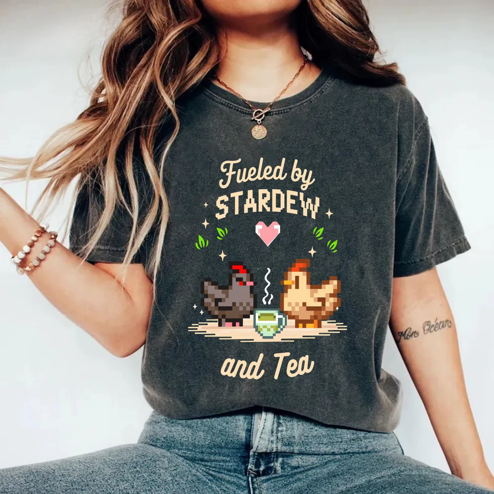 T-shirt décontracté ample à manches courtes pour femme, imprimé Stardew Valley rétro, en pur coton r