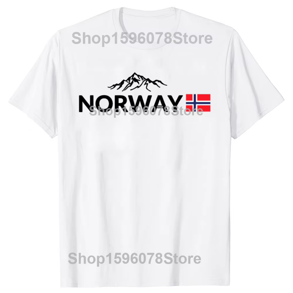 Drôle drapeau de la norvège montagne extérieur graphique T-shirts hommes femmes mode t-shirt décontr