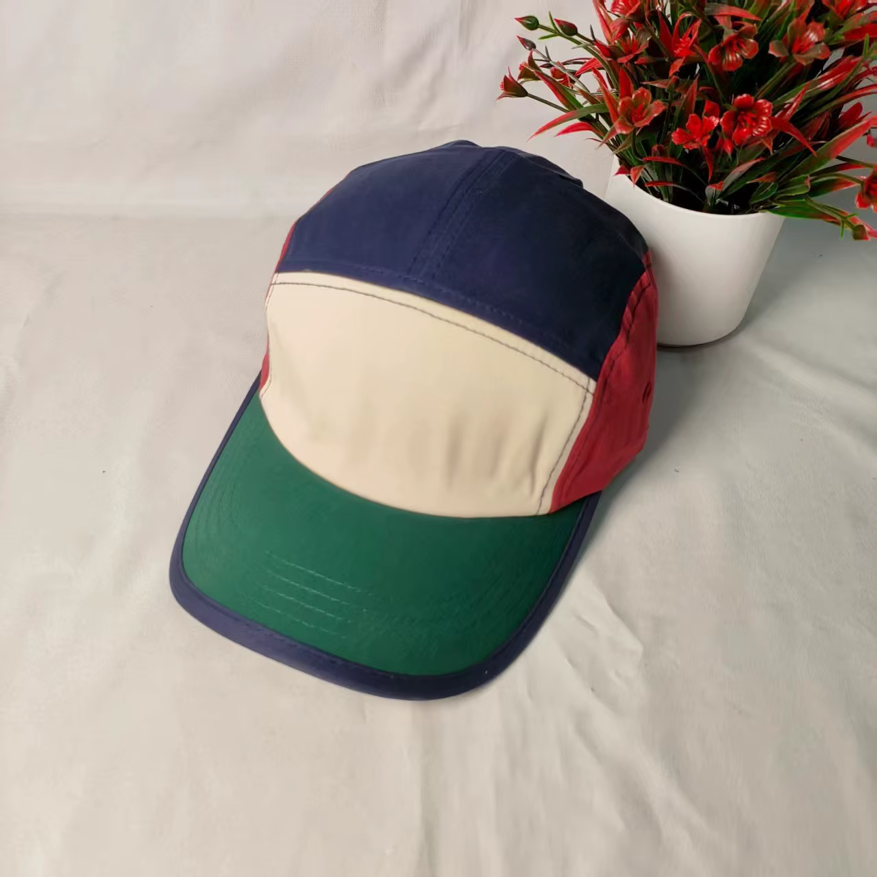 Casquette 5 panneaux vierge unisexe, style camp, color block, patchwork uni, pour hommes et femmes, 