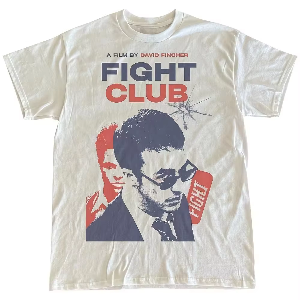 T-shirt graphique vintage pour homme 2026, motif film Fight Club, design David Fincher avec texte ro